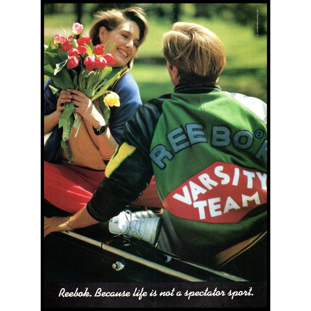1987 Reebok Varsity Team Jacket Vintage Print Ad High School Sweetheart Wall Art